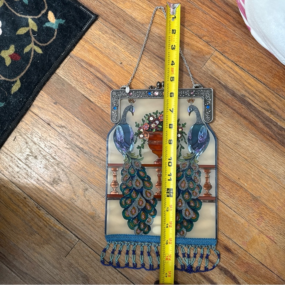 AMIA Stained Glass Peacock Suncatcher Beaded Purse Design Metal Frame Jewels - Picture 6 of 7